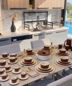 Service Semi-Porcelaine Marron Brillant