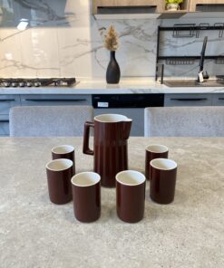 Service à eau marron brillant semi-porcelaine Poterie Haoues