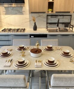 Service à table 20 pièces marron brillant semi-porcelaine Poterie Haoues