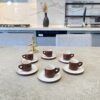 Service café express marron brillant semi-porcelaine Poterie Haoues
