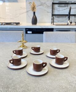Service café express marron brillant semi-porcelaine Poterie Haoues