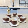 Service café crème marron brillant semi-porcelaine Poterie Haoues