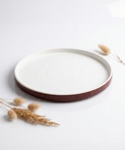 Assiette plate marron brillant semi-porcelaine Poterie Haoues