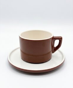 Tasse et sous-tasse café crème marron brillant Poterie Haoues