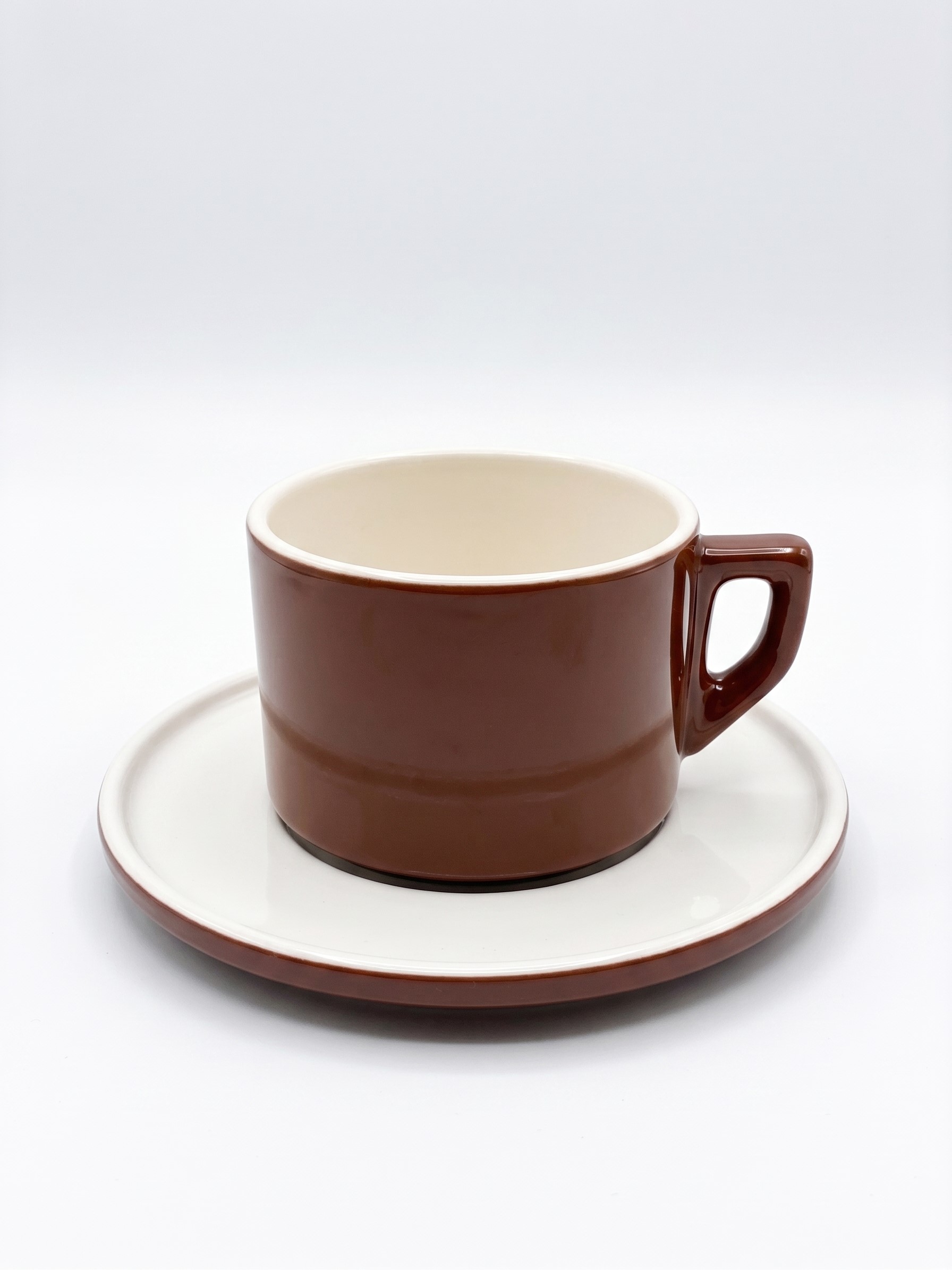 Tasse et sous-tasse café crème marron brillant Poterie Haoues