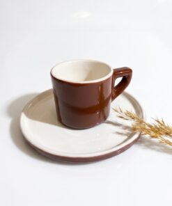 Tasse et sous-tasse café express marron brillant Poterie Haoues